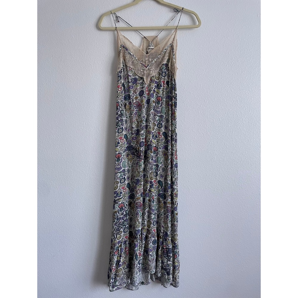 Zadig & Voltaire Revel Print Mandala Slip Dress XS Lace Paisley Maxi Bohemian